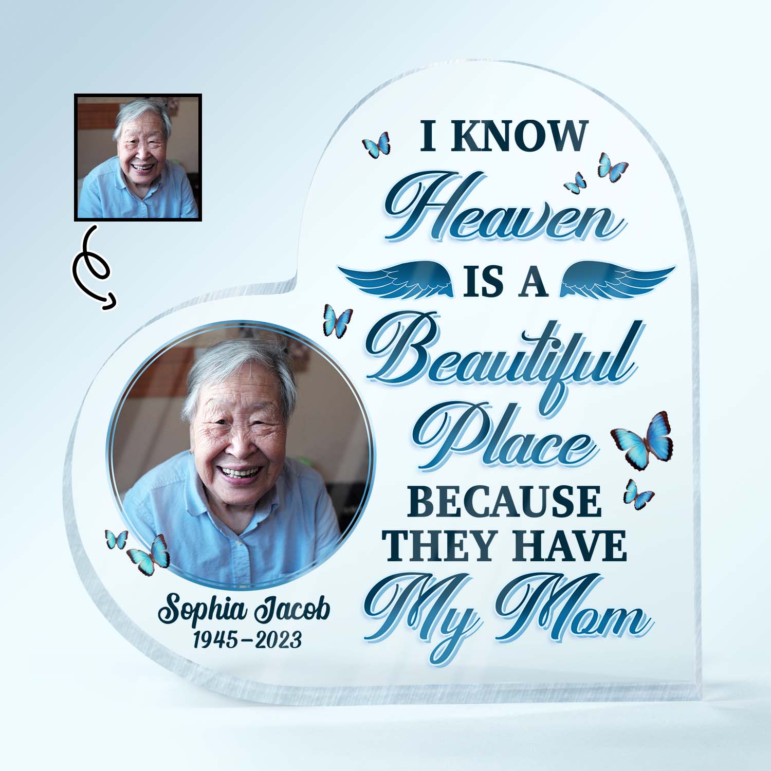 Custom Photo I Know Heaven Is A Beautiful Place - Memorial Gift For Family - Personalized Custom Heart Shaped Acrylic Plaque