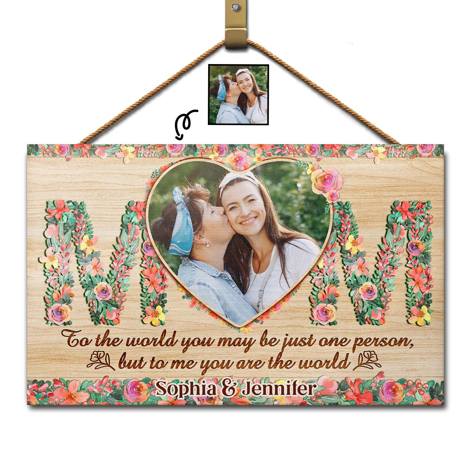 Custom Photo Mom To The World You May Be Just One Person - Loving, Birthday Gift For Mother, Mom - Personalized Custom Wood Rectangle Sign