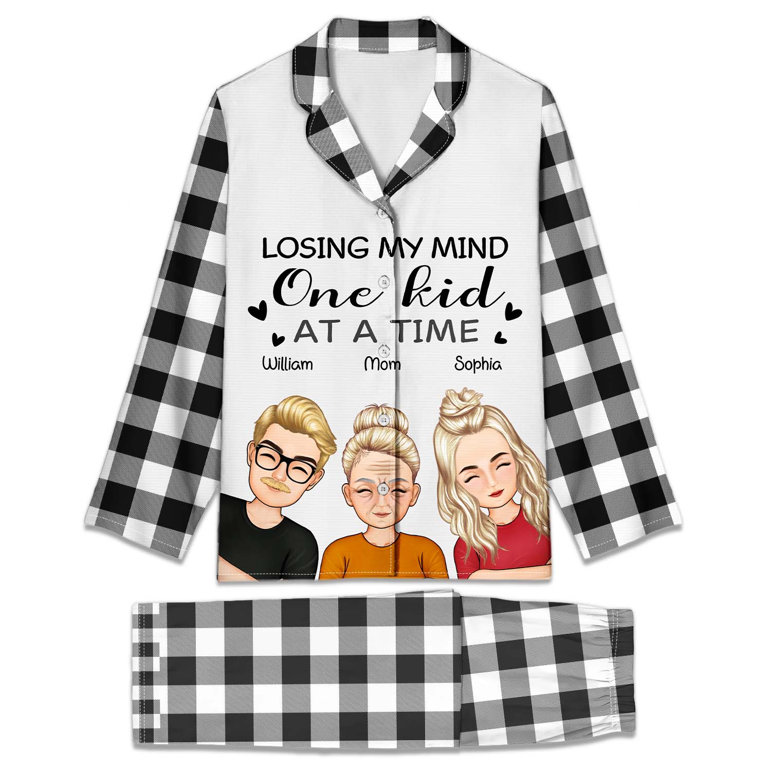Losing My Mind One Kid At A Time - Anniversary, Birthday Gift For Spouse, Husband, Wife, Mom, Dad - Personalized Custom Long Pajamas Set