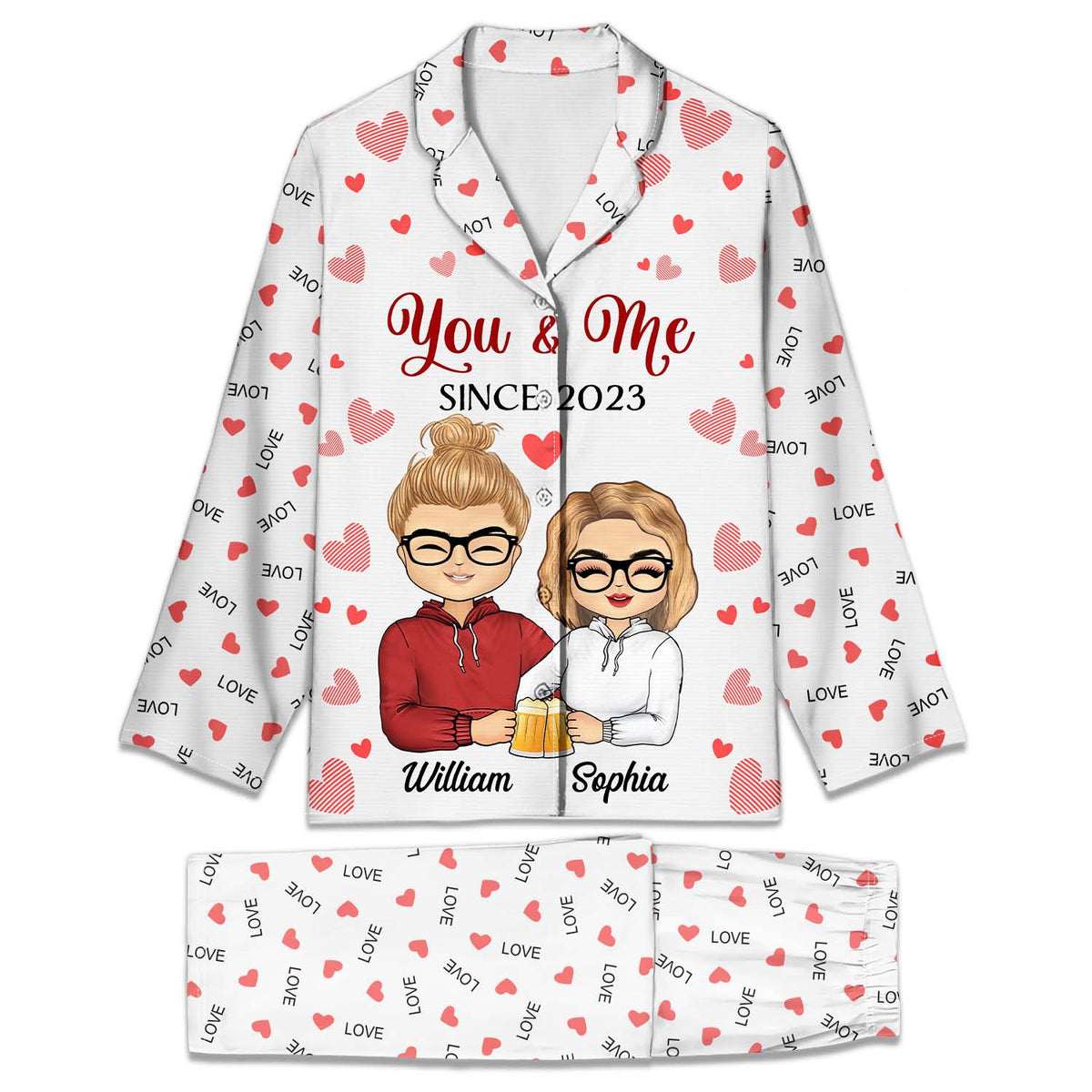 His & Hers - Personalized Couple Matching Pajamas, Valentines Day gift –