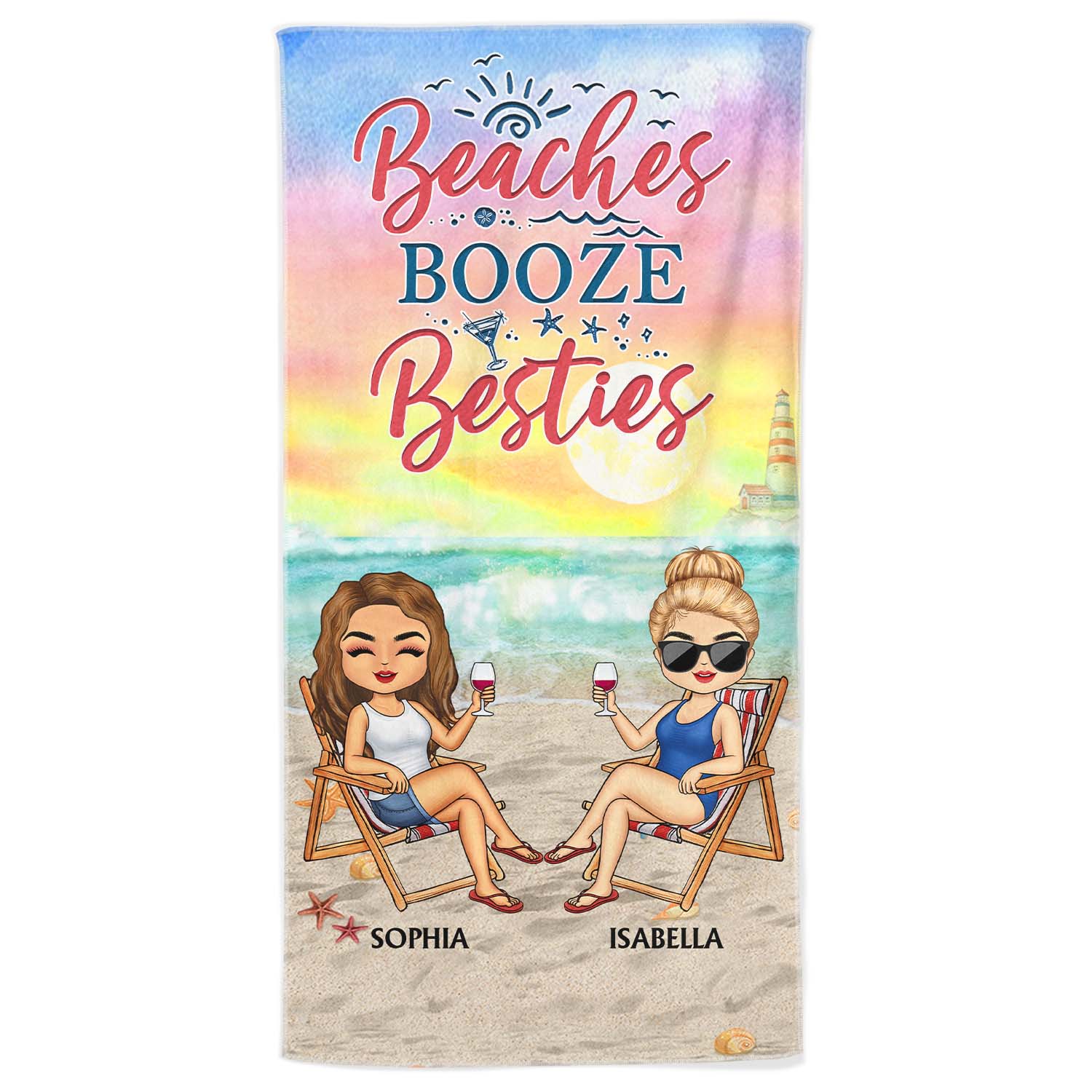 Beaches Booze Besties - Funny Birthday, Loving Gift For Besties, BFF, Best Friends - Personalized Custom Beach Towel