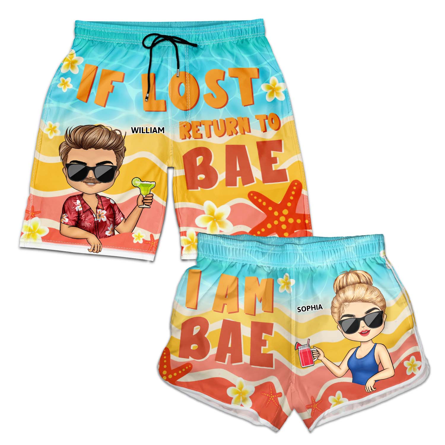 If Lost Return To Bae Couple - Anniversary, Birthday Gift For Spouse, Husband, Wife, Boyfriend, Girlfriend - Personalized Custom Couple Beach Shorts