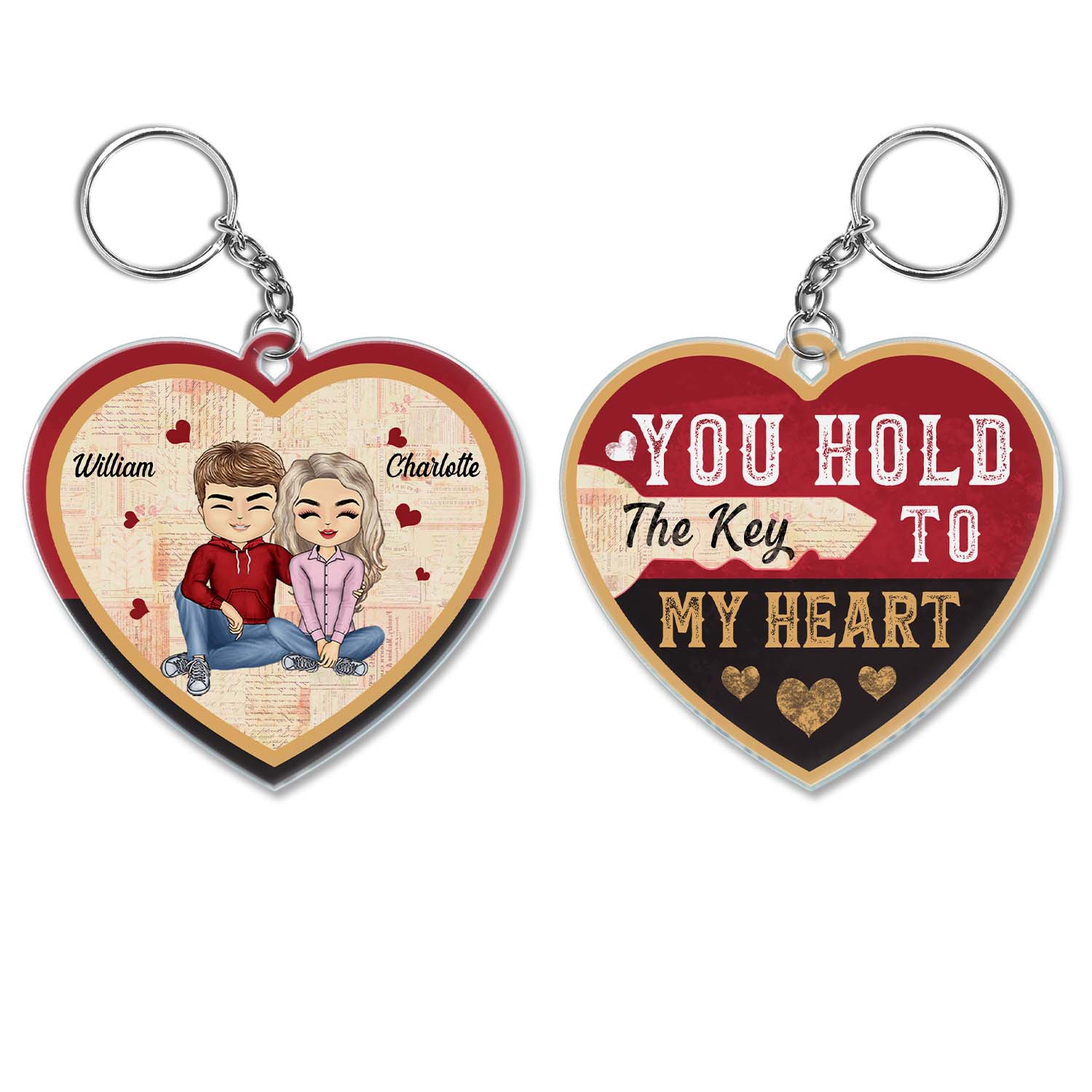 You Hold The Key To My Heart - Anniversary, Birthday Gift For Couples, Spouse, Husband, Wife, Boyfriend, Girlfriend - Personalized Custom Heart Shaped Acrylic Keychain