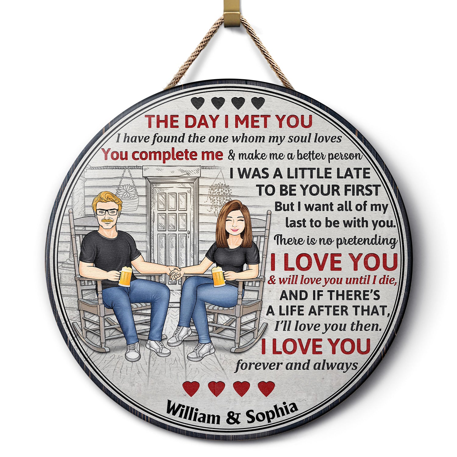 The Day I Met You - Anniversary, Birthday, Home Decor Gift For Spouse, Lover, Husband, Wife, Boyfriend, Girlfriend, Couple - Personalized Custom Wood Circle Sign