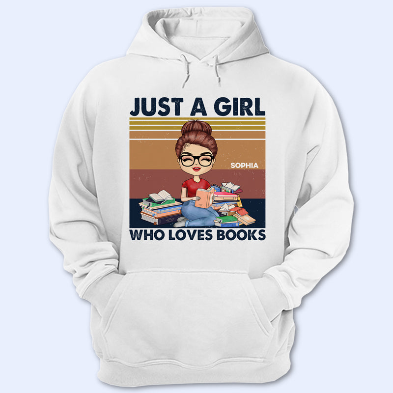 A Girl Who Loves Books Retro Navy Reading - Reading Gift - Personalized Custom T Shirt