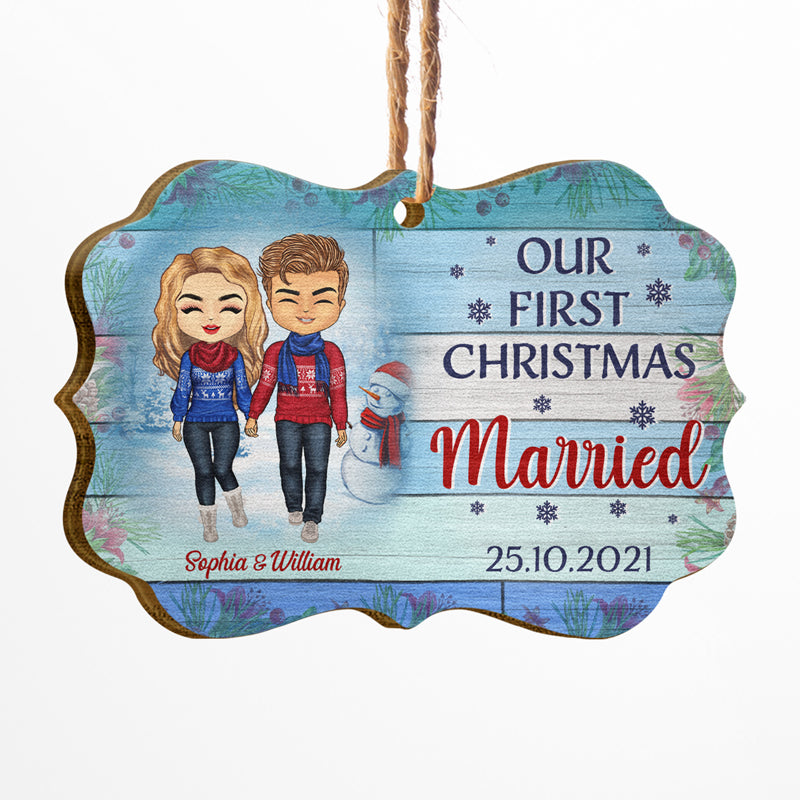 Couple Our First Christmas Together - Christmas Gift For Couple - Personalized Custom Wooden Ornament, Aluminum Ornament