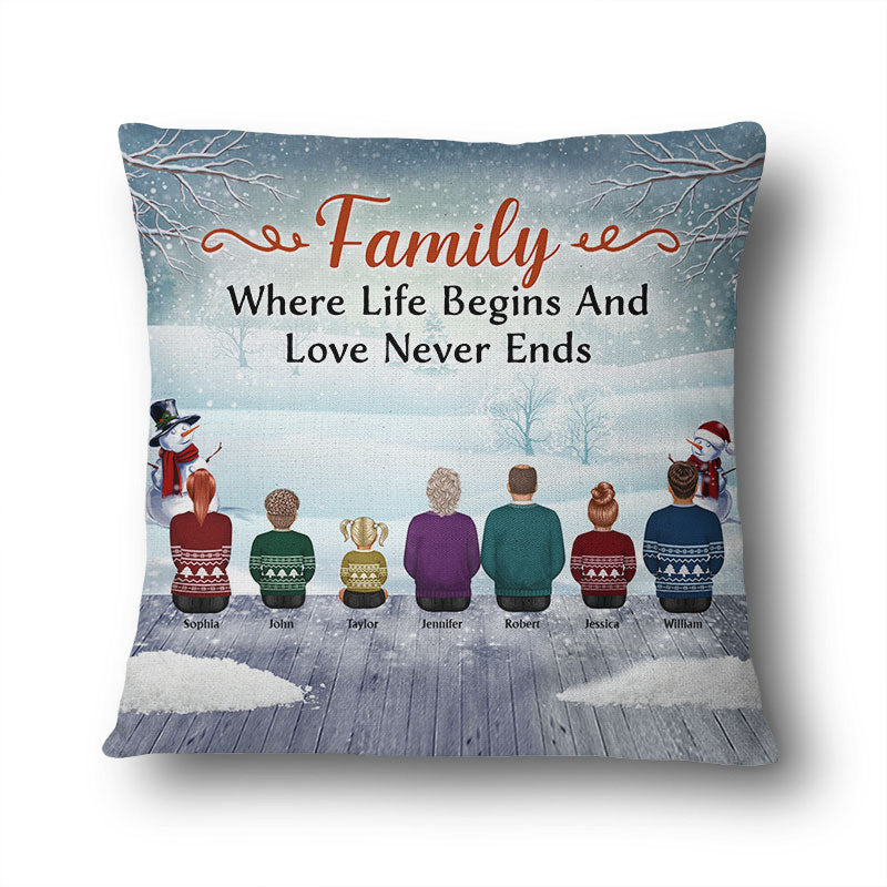 Family Where Begins And Love Never Ends - Memorial Gift - Christmas Gift - Personalized Custom Pillow