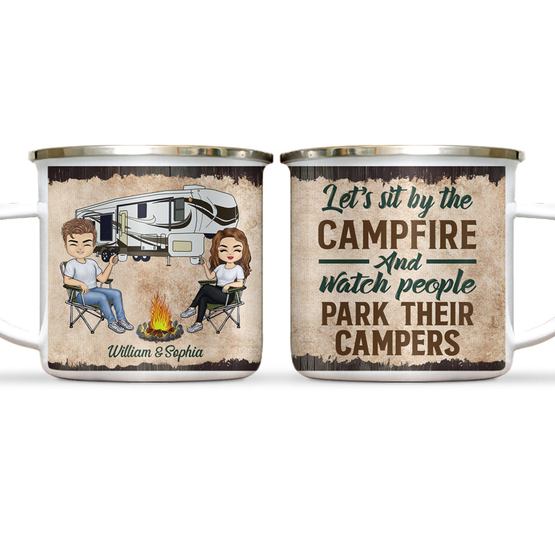 Let's Sit By The Campfire Husband Wife Camping - Couple Gift - Personalized Custom Campfire Mug