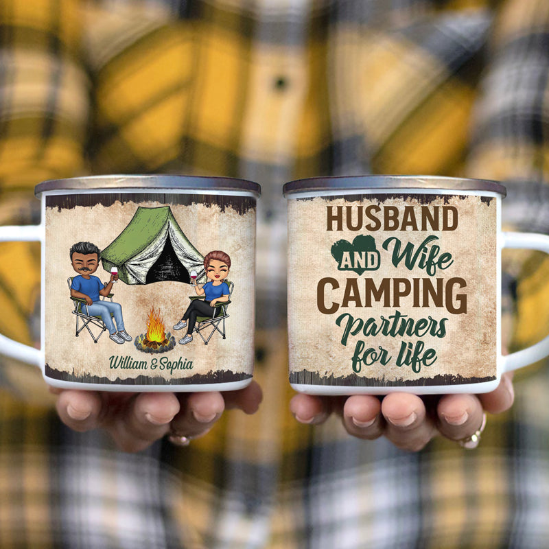 Husband And Wife Camping Partners For Life - Personalized Enamel