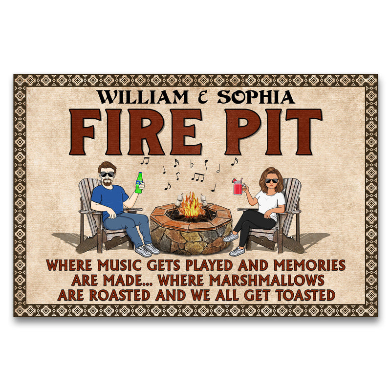 Fire Pit Where Music Gets Played Husband Wife Camping Couple - Personalized Custom Doormat