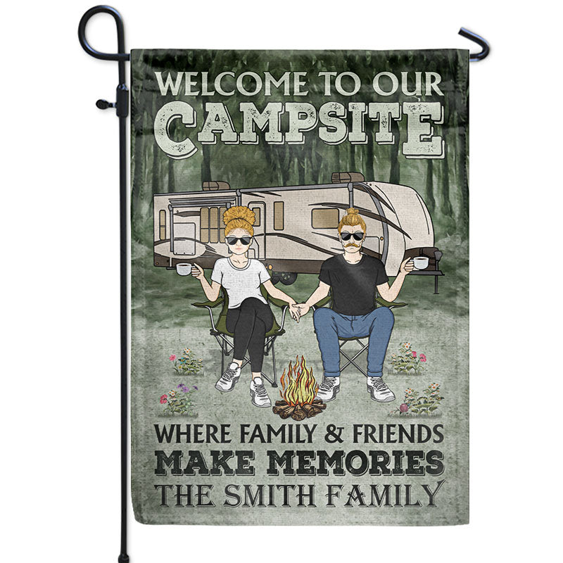 Camping Couple Welcome To Our Campsite - Gift For Couples - Personalized Custom Flag