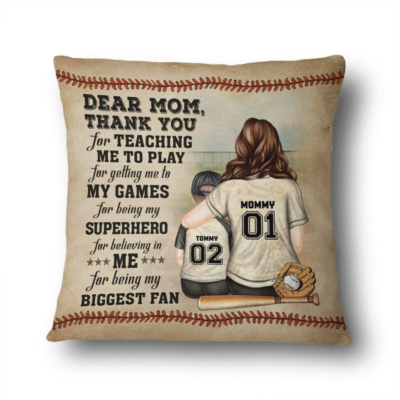 Baseball Dear Mom Thank You For Teaching Me - Mother Gift - Personalized Custom Pillow