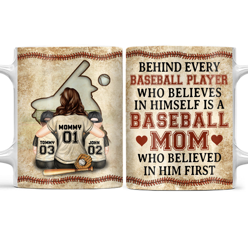 Baseball Mom Behind Every Baseball Player - Gift For Mother - Personalized Custom White Edge-to-Edge Mug