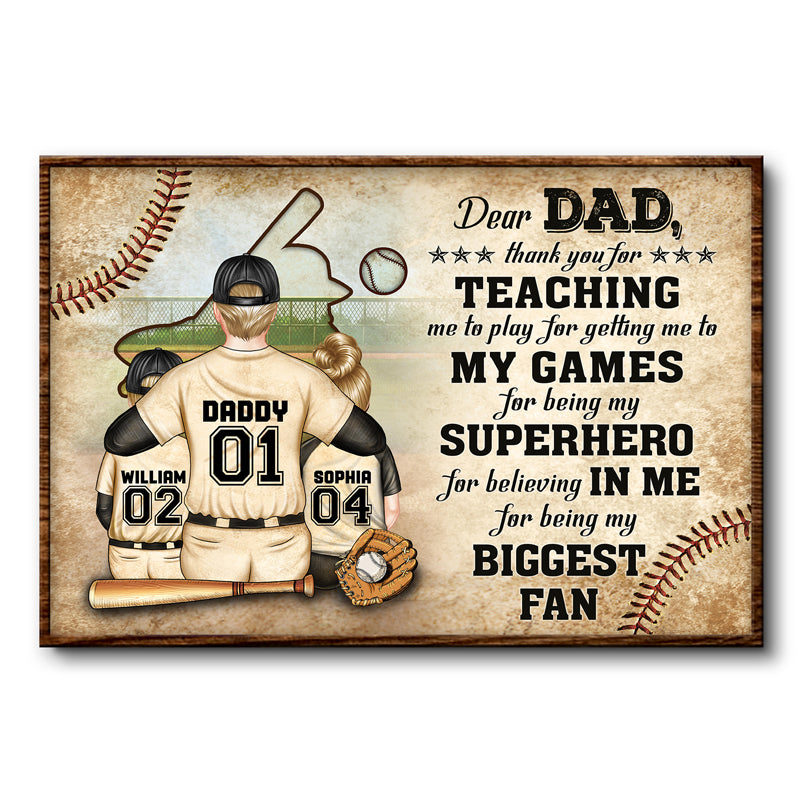 Baseball Dear Dad Thank You For Teaching Me - Father Gift - Personalized Custom Poster