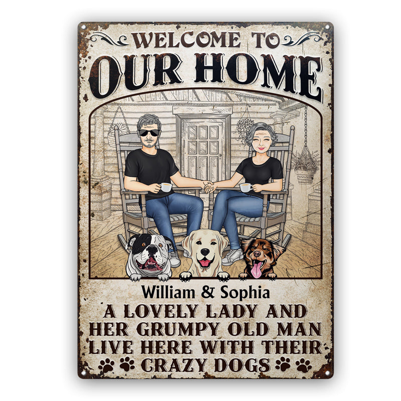 Dog Couple A Lovely Lady And A Grumpy Old Man Live Here - Gift For Dog Lovers - Personalized Custom Classic Metal Signs