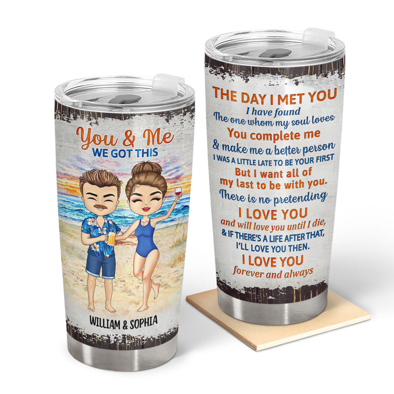 Beach Chibi Couple The Day I Met You - Gift For Couples - Personalized Custom Tumbler