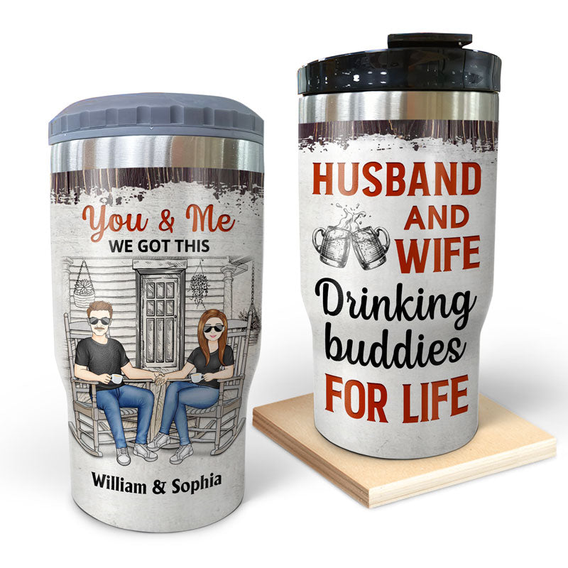 Family Couple Husband And Wife Drinking Buddies For Life - Couple Gift - Personalized Custom Triple 3 In 1 Can Cooler