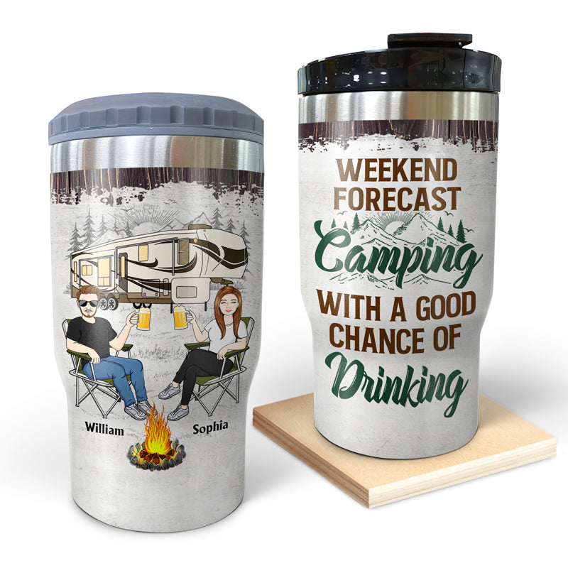 Camping Family Best Friends Weekend Forecast Camping With A Good Chance Of Drinking - Camping Gift - Personalized Custom Triple 3 In 1 Can Cooler