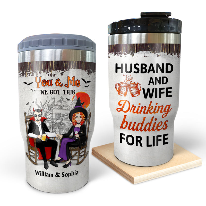 Witch Devil Couple Husband And Wife Drinking Buddies For Life - Gift For Couples - Personalized Custom Triple 3 In 1 Can Cooler