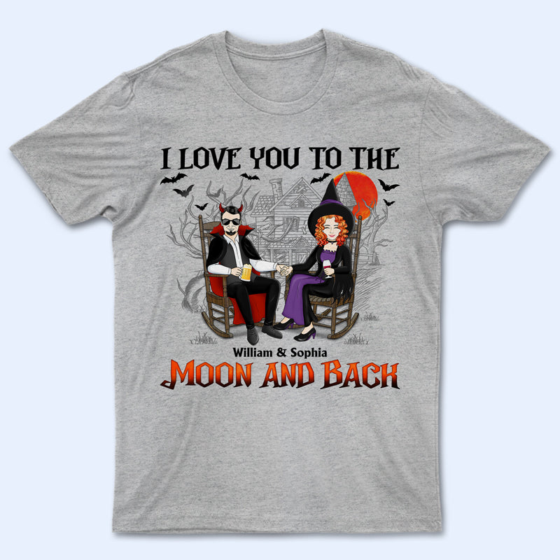Witch Devil Couple I Love You To The Moon And Back - Gift For Couples - Personalized Custom T Shirt