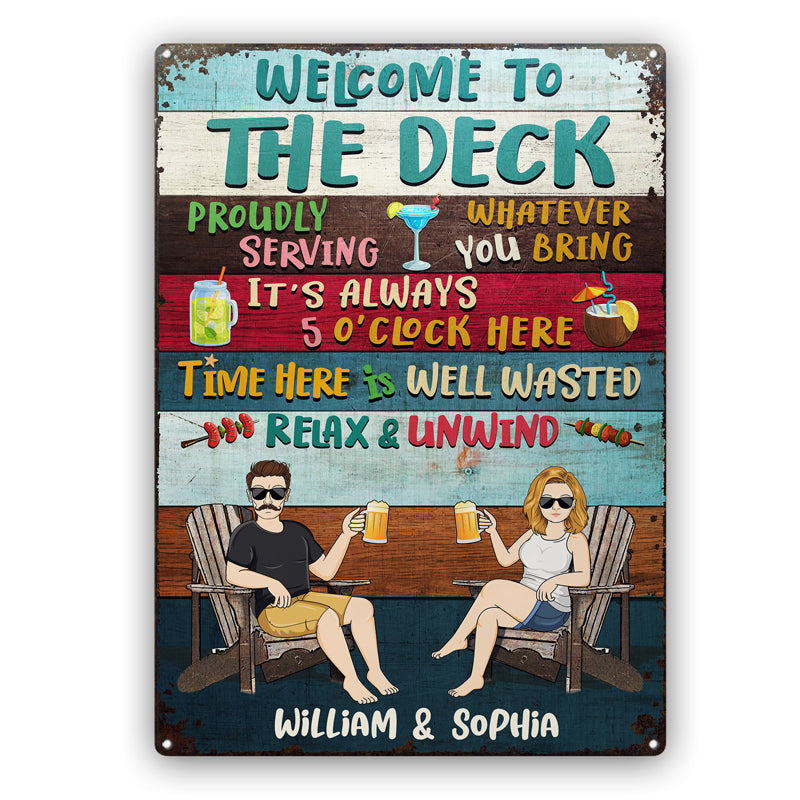 Proudly Serving Whatever You Bring Lake Life Pontoon Boat - Couple Gift - Personalized Custom Classic Metal Signs