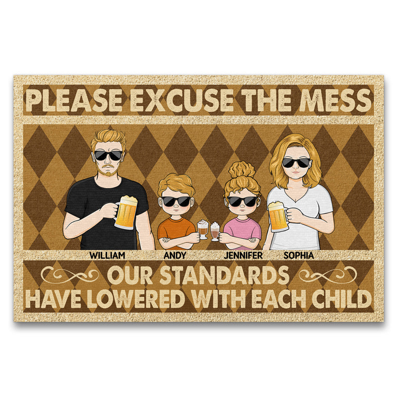 Please Excuse The Mess Our Standards Have Lowered With Each Child Vintage Couple Husband Wife Family - Personalized Custom Doormat