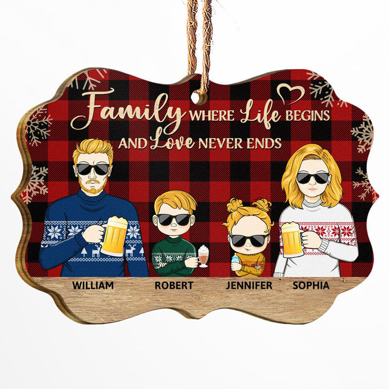 Family Where Life Begins And Love Never Ends Couple Husband Wife Family - Christmas Gift - Personalized Custom Wooden Ornament