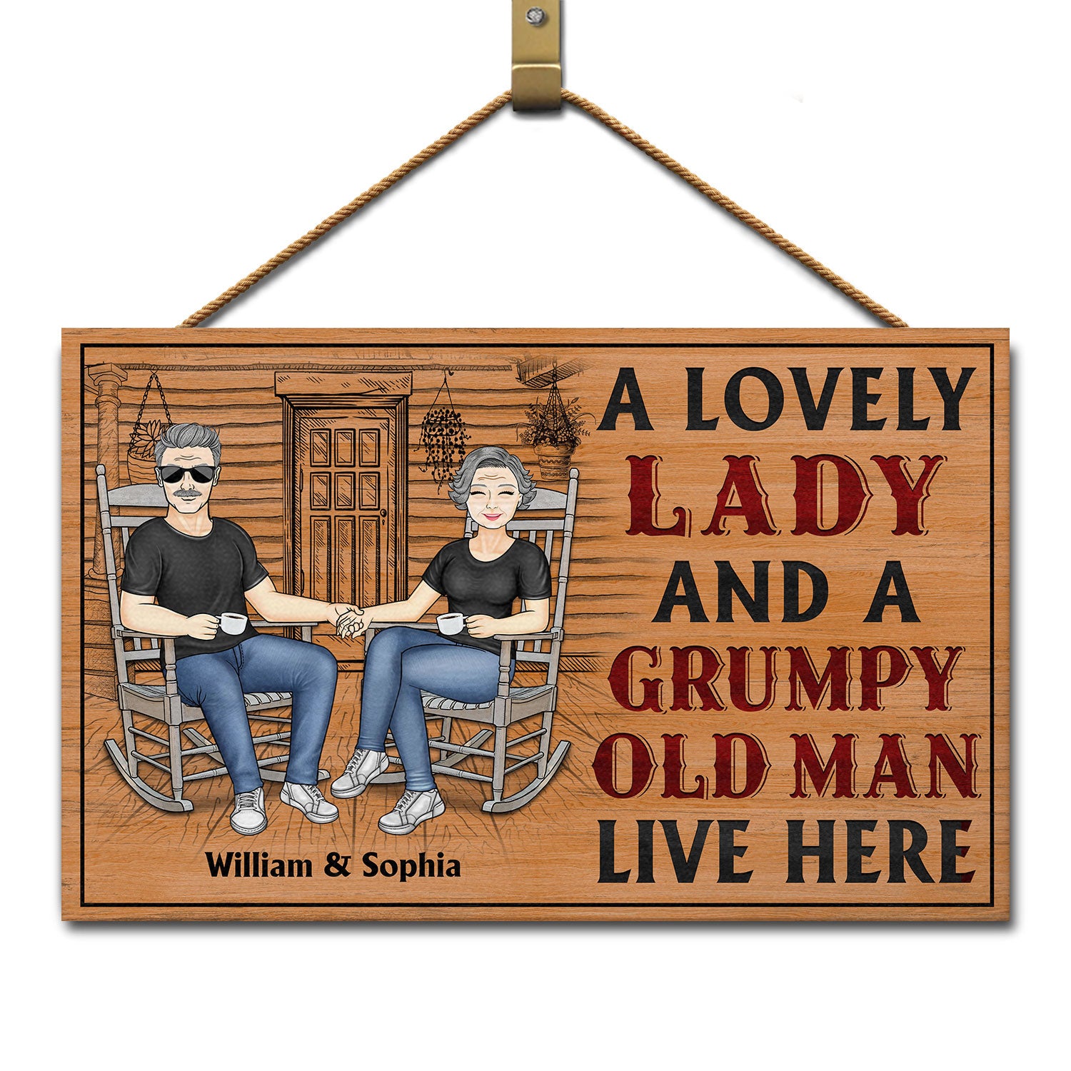 A Lovely Lady And A Grumpy Old Man Live Here - Anniversary, Birthday, Home Decor Gift For Spouse, Lover, Husband, Wife, Boyfriend, Girlfriend, Couple - Personalized Custom Wood Rectangle Sign