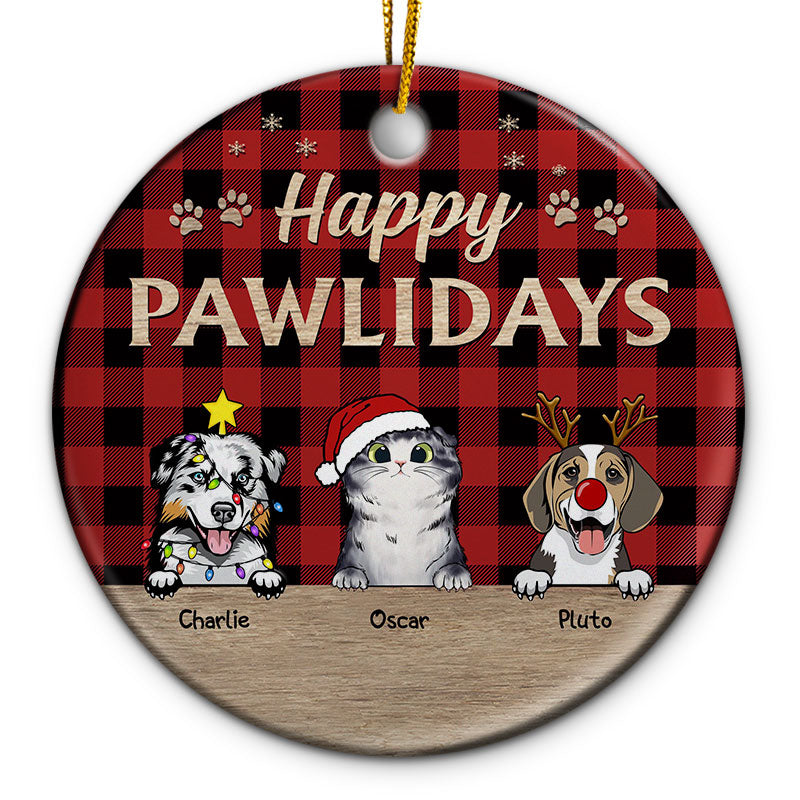 Happy Pawlidays Christmas Dog Cat - Christmas Gift For Dog Lovers & Cat Lovers - Personalized Custom Circle Ceramic Ornament