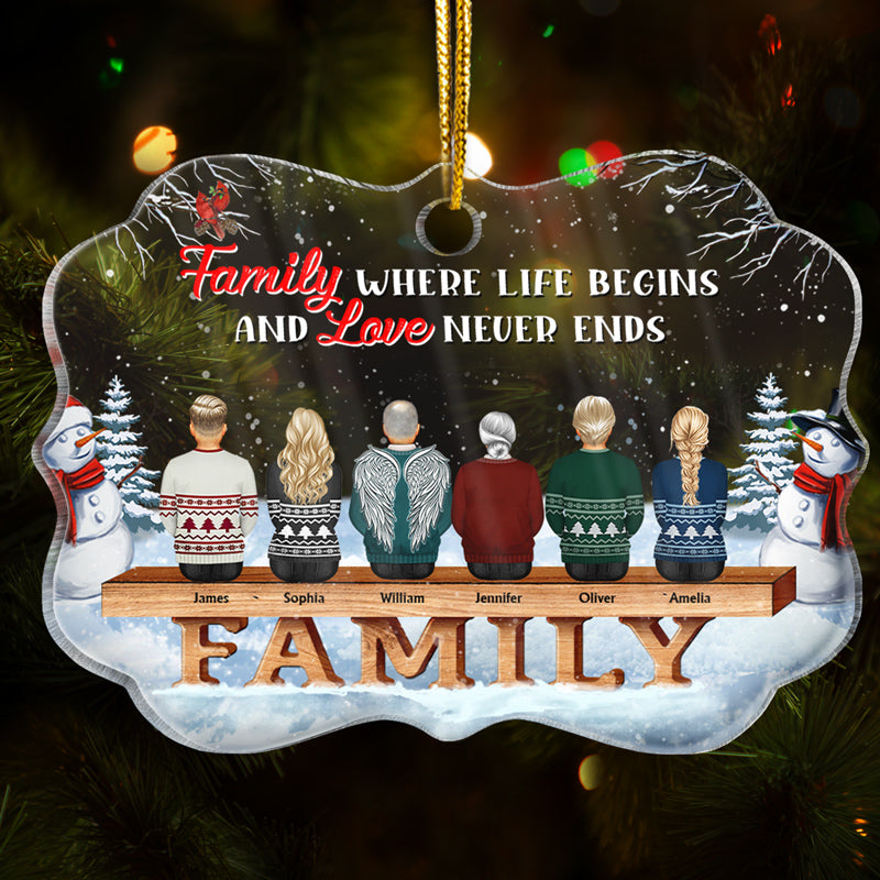 Family Where Begins And Love Never Ends - Memorial Gift - Christmas Gift - Personalized Custom Medallion Acrylic Ornament