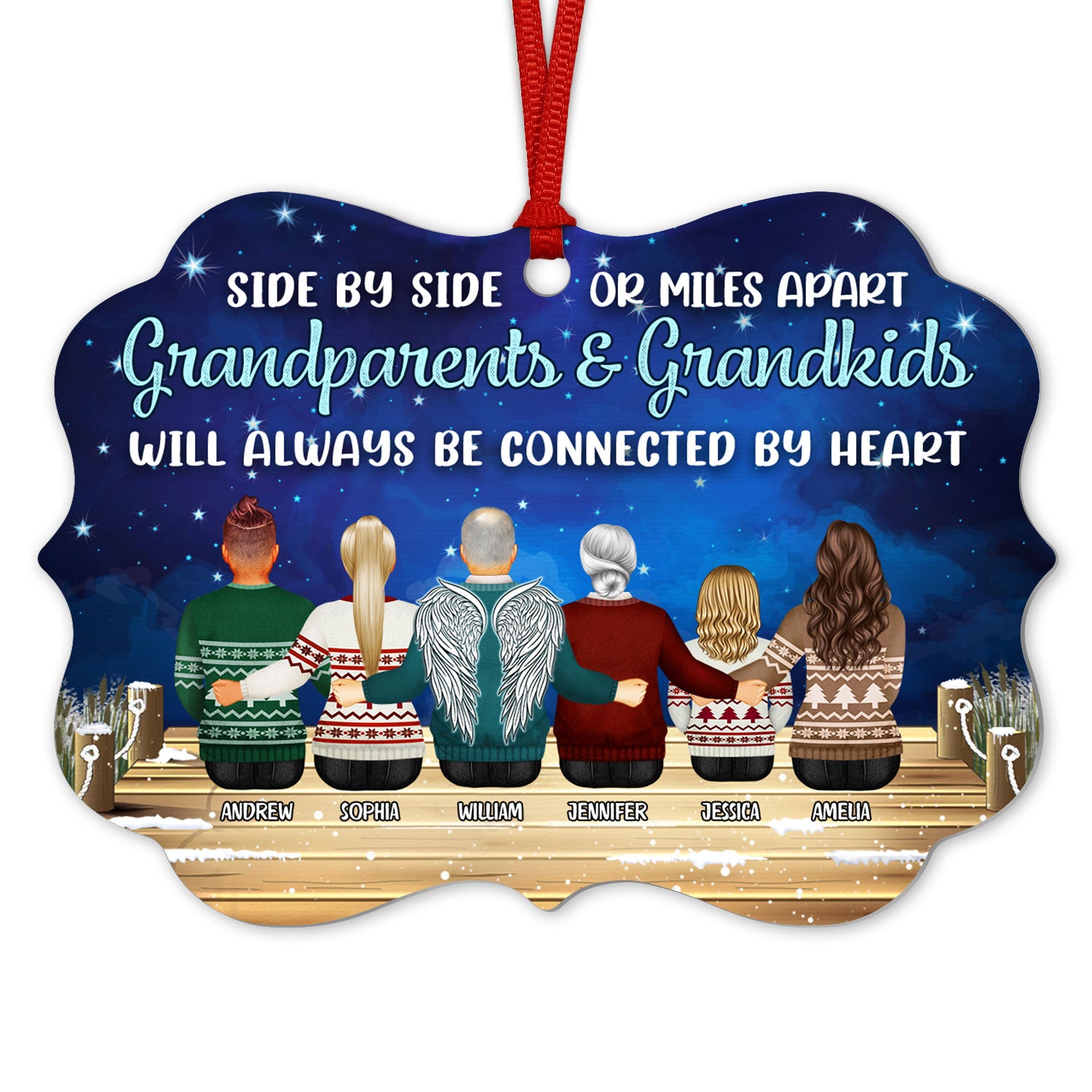Family Side By Side Or Miles Apart Grandparents & Grandkids - Christmas Gift For Family - Personalized Custom Aluminum Ornament