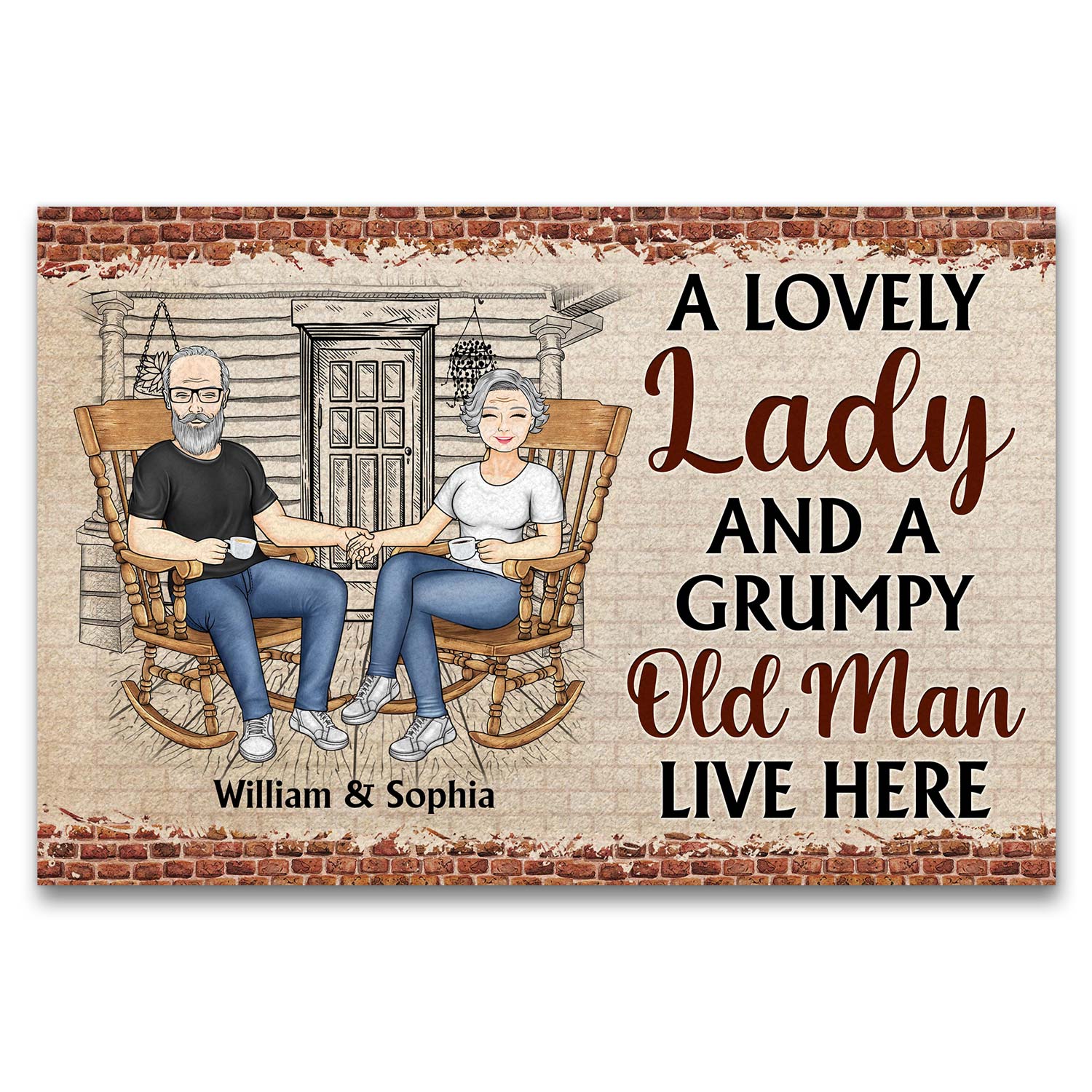 Family Couple A Lovely Lady And A Grumpy Man Live Here - Gift For Couples - Personalized Custom Doormat
