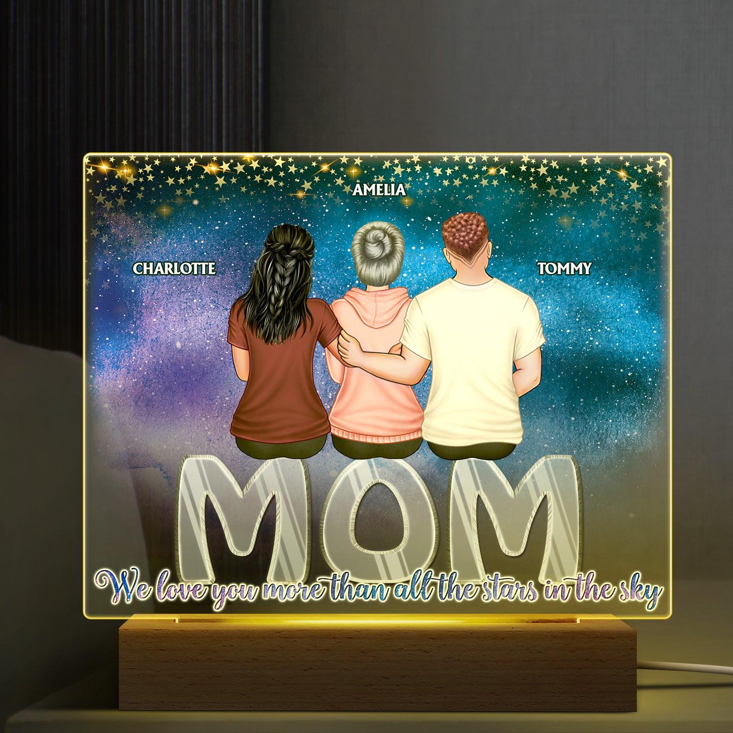 We Love You More Than Stars - Birthday, Loving Gift For Mom, Mother, Grandma, Grandmother - Personalized Custom 3D Led Light Wooden Base