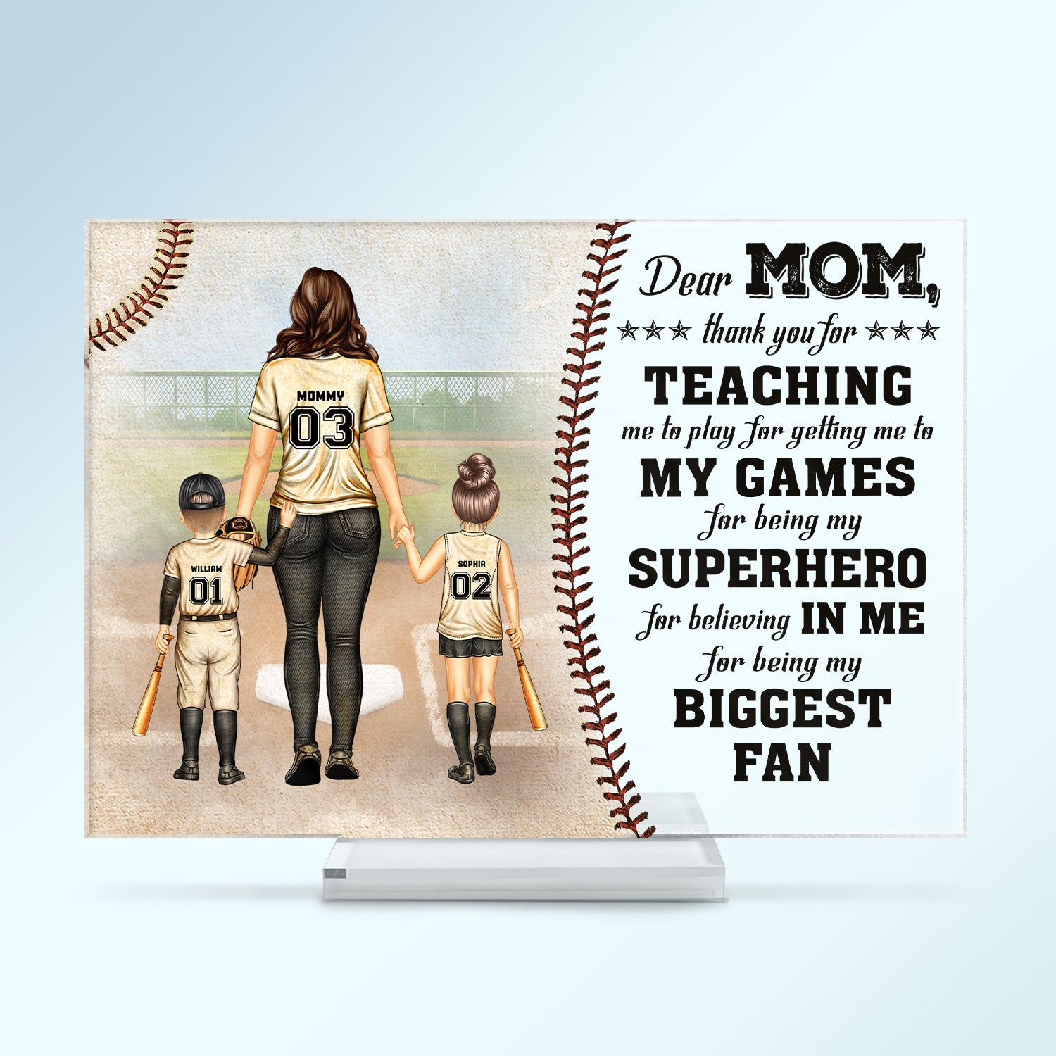 Dear Mom Thank You For Teaching Me - Birthday, Loving Gift For Baseball Fan, Mom, Mother - Personalized Custom Horizontal Rectangle Acrylic Plaque