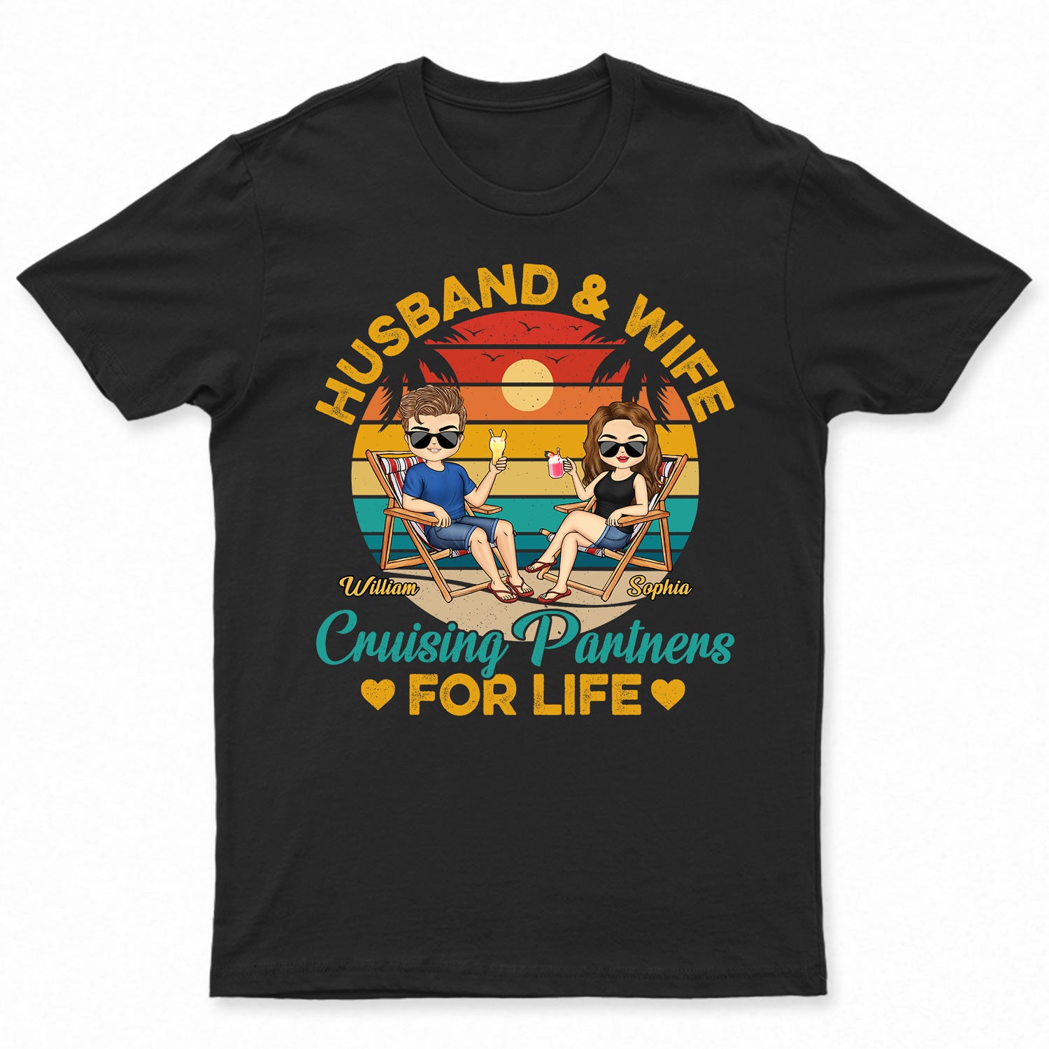Husband And Wife Cruising Partners For Life Beach Traveling Couples - Anniversary, Birthday Gift For Spouse, Boyfriend, Girlfriend - Personalized Custom T Shirt