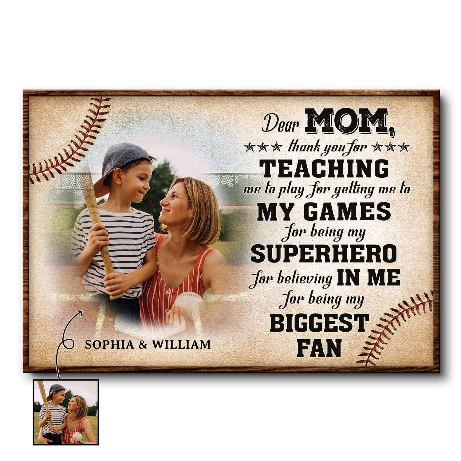 Custom Photo Dear Mom Thank You For Teaching Me - Birthday, Loving Gift For Sport Fan, Mom, Mother, Baseball Lovers - Personalized Custom Poster