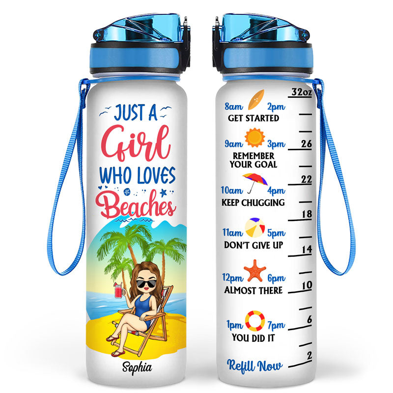 Just A Girl Who Loves Beaches - Personalized Custom Water Tracker Bott -  Wander Prints™