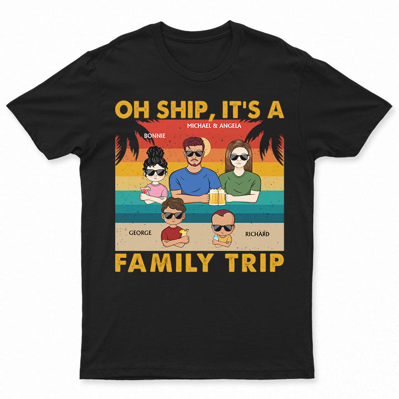Oh Ship It's A Family Trip Young Retro Beach - Gift For Parents - Personalized Custom T Shirt