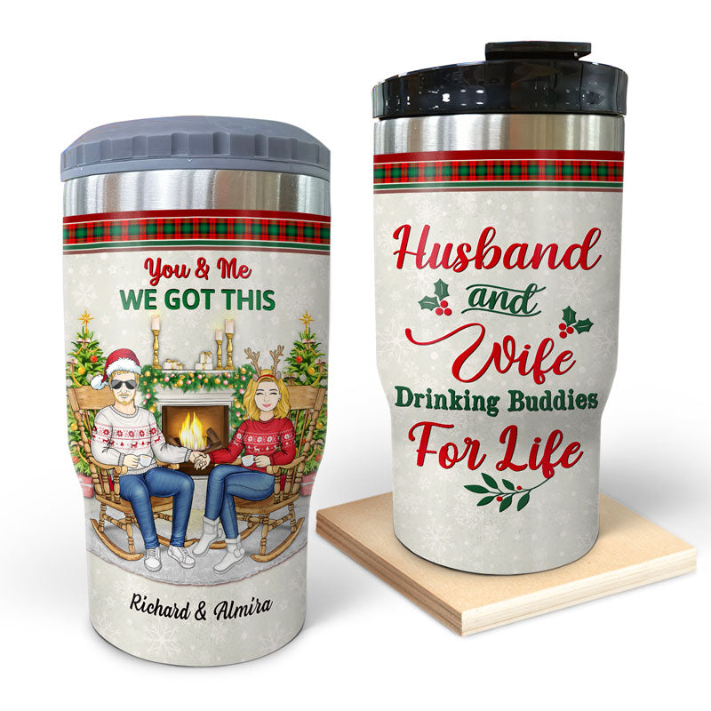 Family Couple Husband And Wife Drinking Buddies For Life Husband And Wife - Christmas Gift For Couples - Personalized Custom Triple 3 In 1 Can Cooler