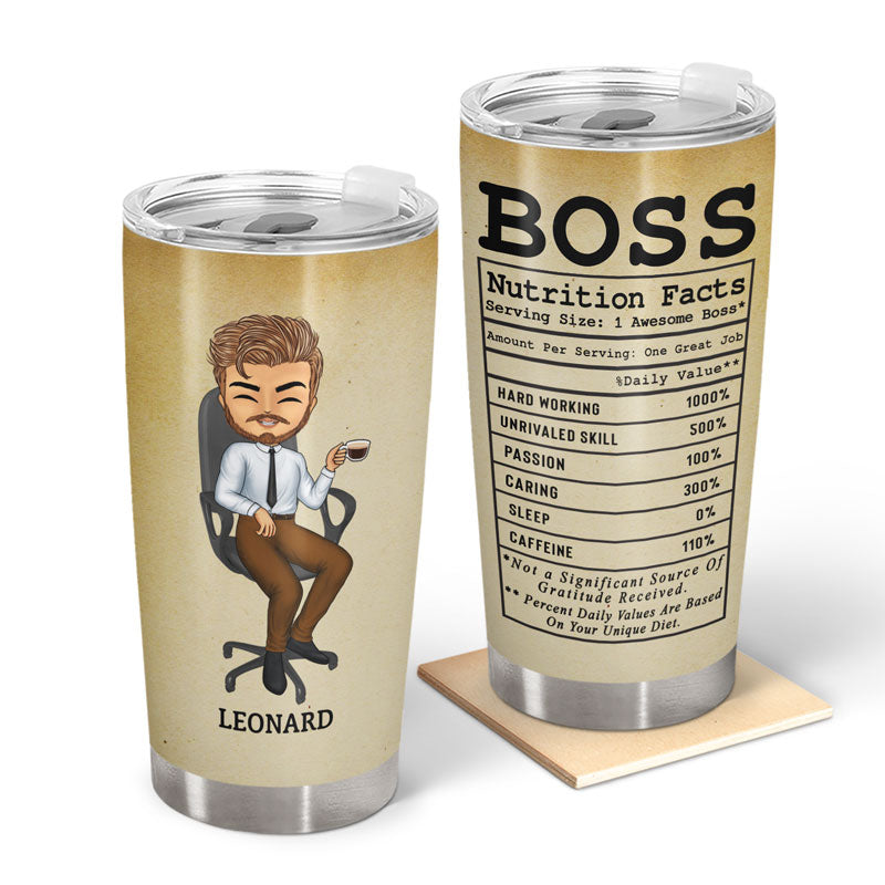Nutrition Facts Hard Working Unrivaled Skill - Gift For Boss - Personalized Custom Tumbler