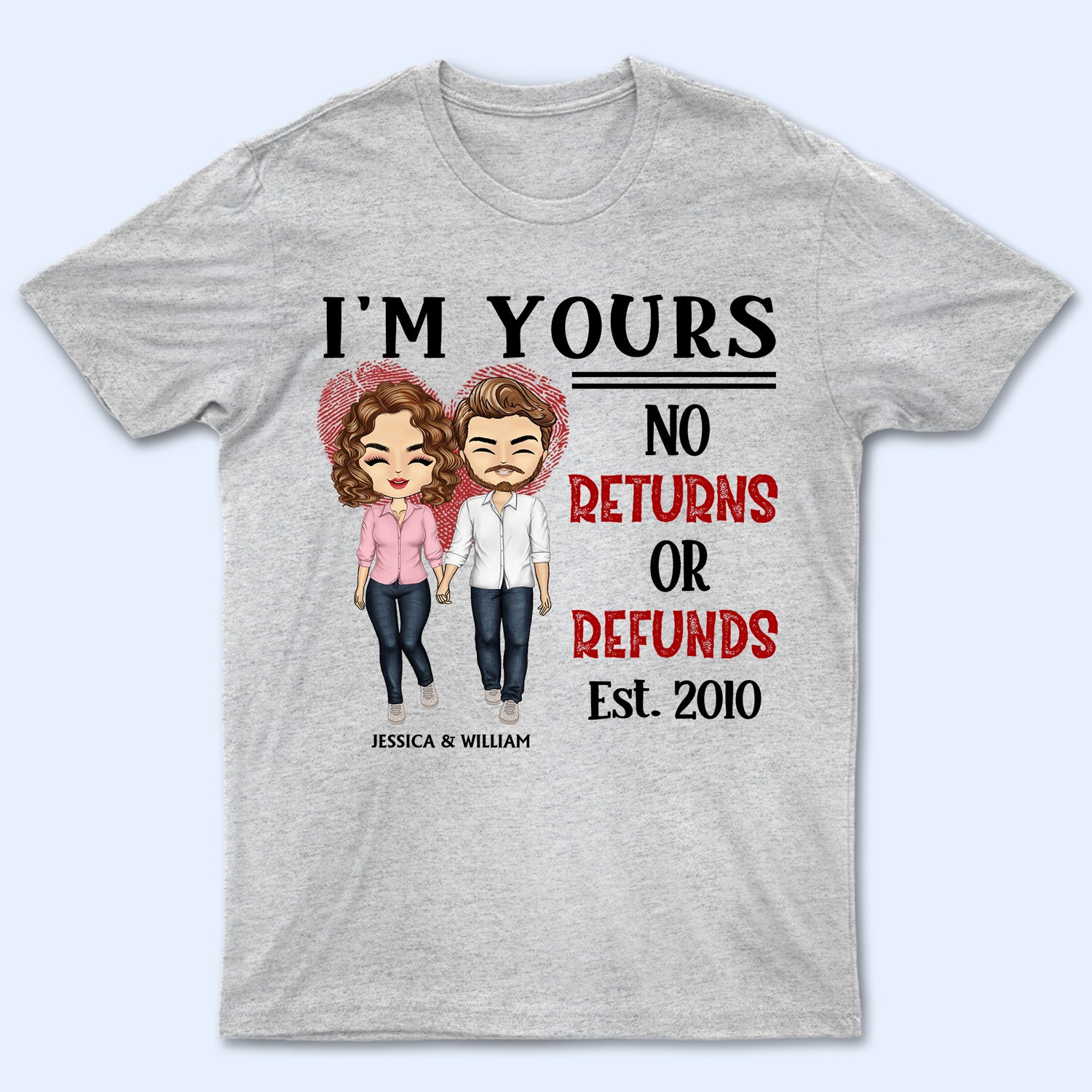 Family Chibi Couple No Returns Or Refunds Husband & Wife - Gift For Couples - Personalized Custom T Shirt