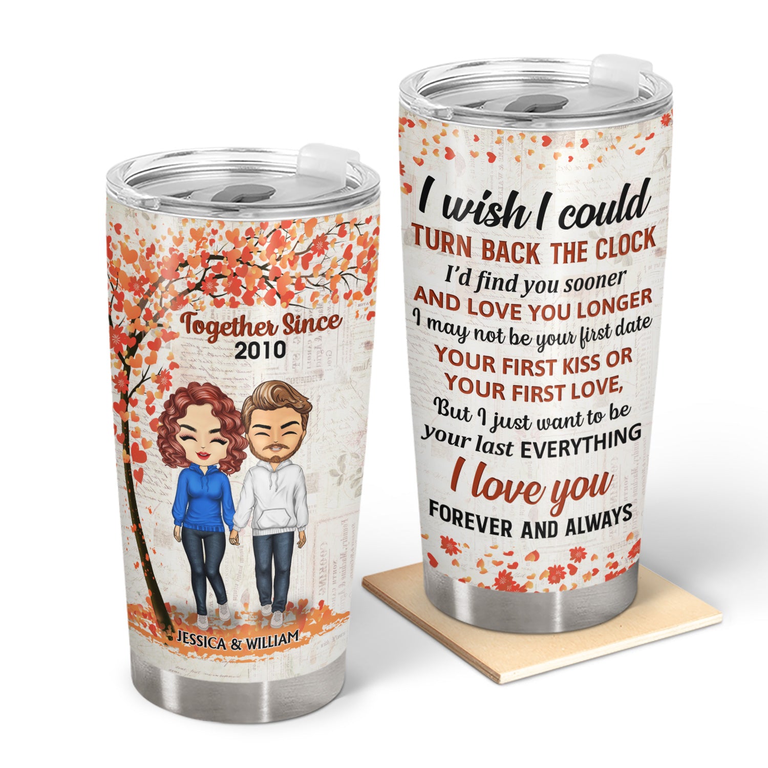 Family Chibi Couple I Wish I Could Turn Back The Clock Husband & Wife - Gift For Couples - Personalized Custom Tumbler