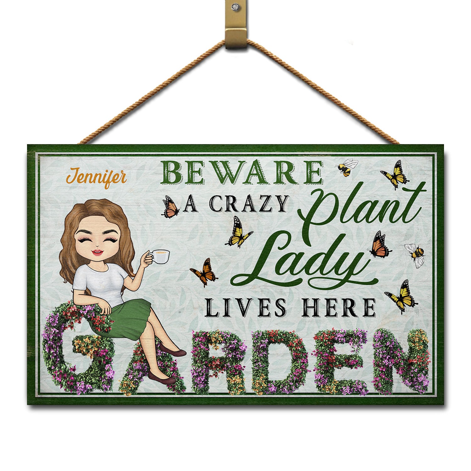 And Into The Garden I Go - Beware A Crazy Plant Lady Lives Here - Birthday, Housewarming Gift For Her, Him, Gardener, Outdoor Decor - Personalized Custom Wood Rectangle Sign