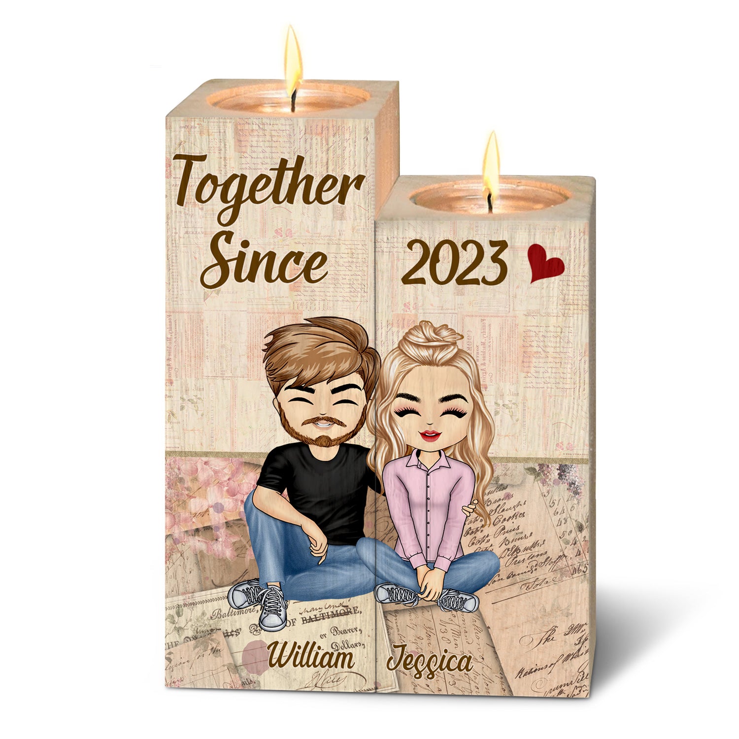 Together Since Couple - Anniversary, Birthday Gift For Spouse, Husband, Wife, Boyfriend, Girlfriend - Personalized Custom Candle Holder