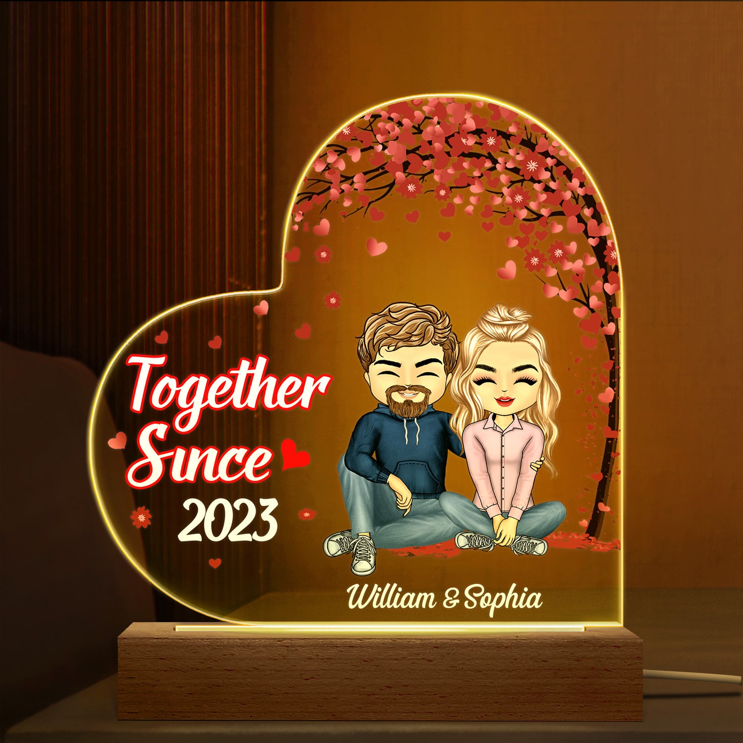 Together Since Couple - Anniversary, Birthday Gift For Spouse, Husband, Wife, Boyfriend, Girlfriend - Personalized Custom 3D Led Light Wooden Base