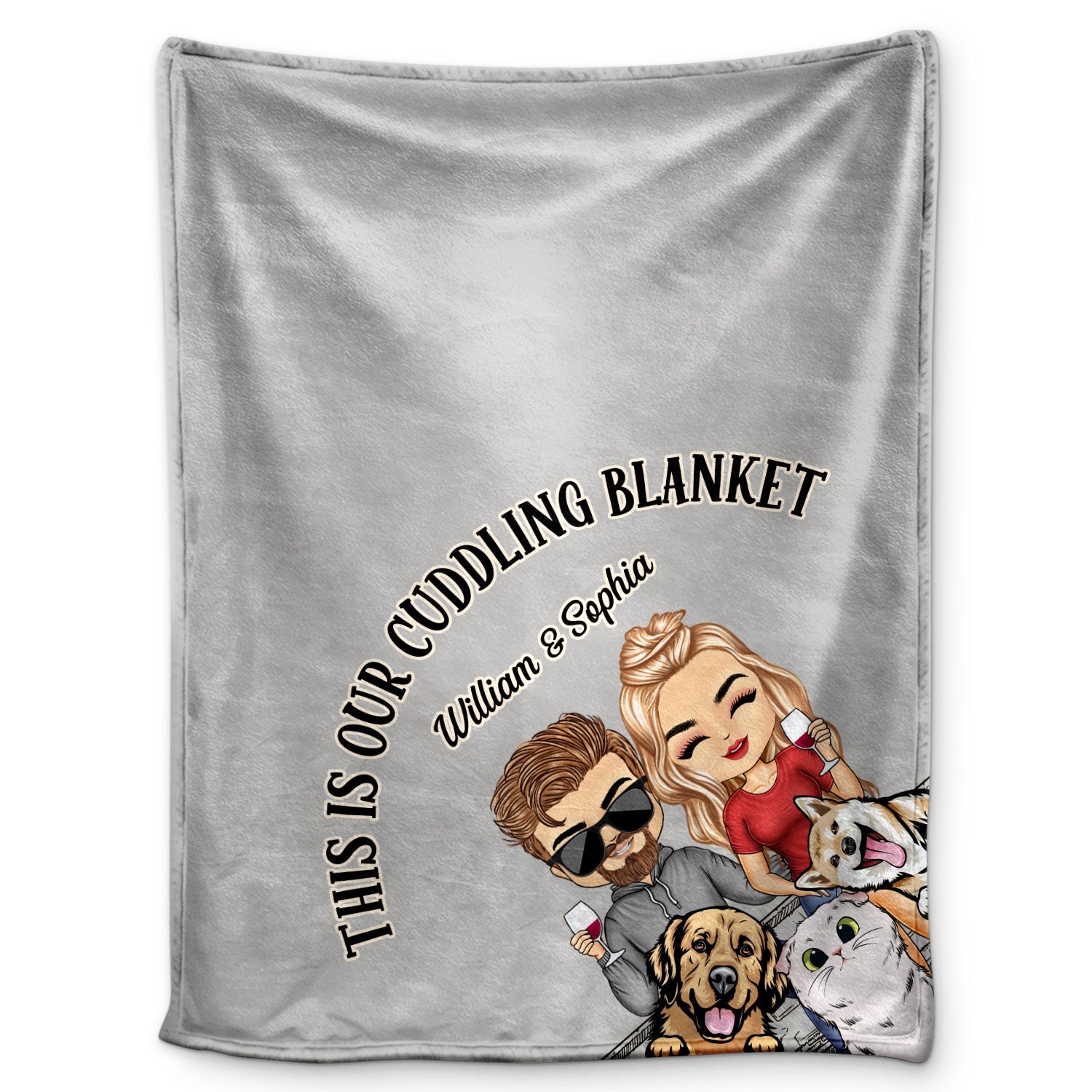 This Is Our Cuddling Blanket Couples Cats Dogs - Anniversary, Birthday Gift For Spouse, Husband, Wife, Boyfriend, Girlfriend - Personalized Custom Fleece Blanket