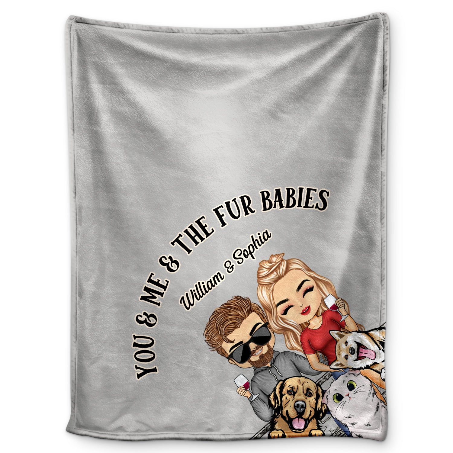 You & Me And The Fur Babies Couples Cats Dogs - Anniversary, Birthday Gift For Spouse, Husband, Wife, Boyfriend, Girlfriend - Personalized Custom Fleece Blanket