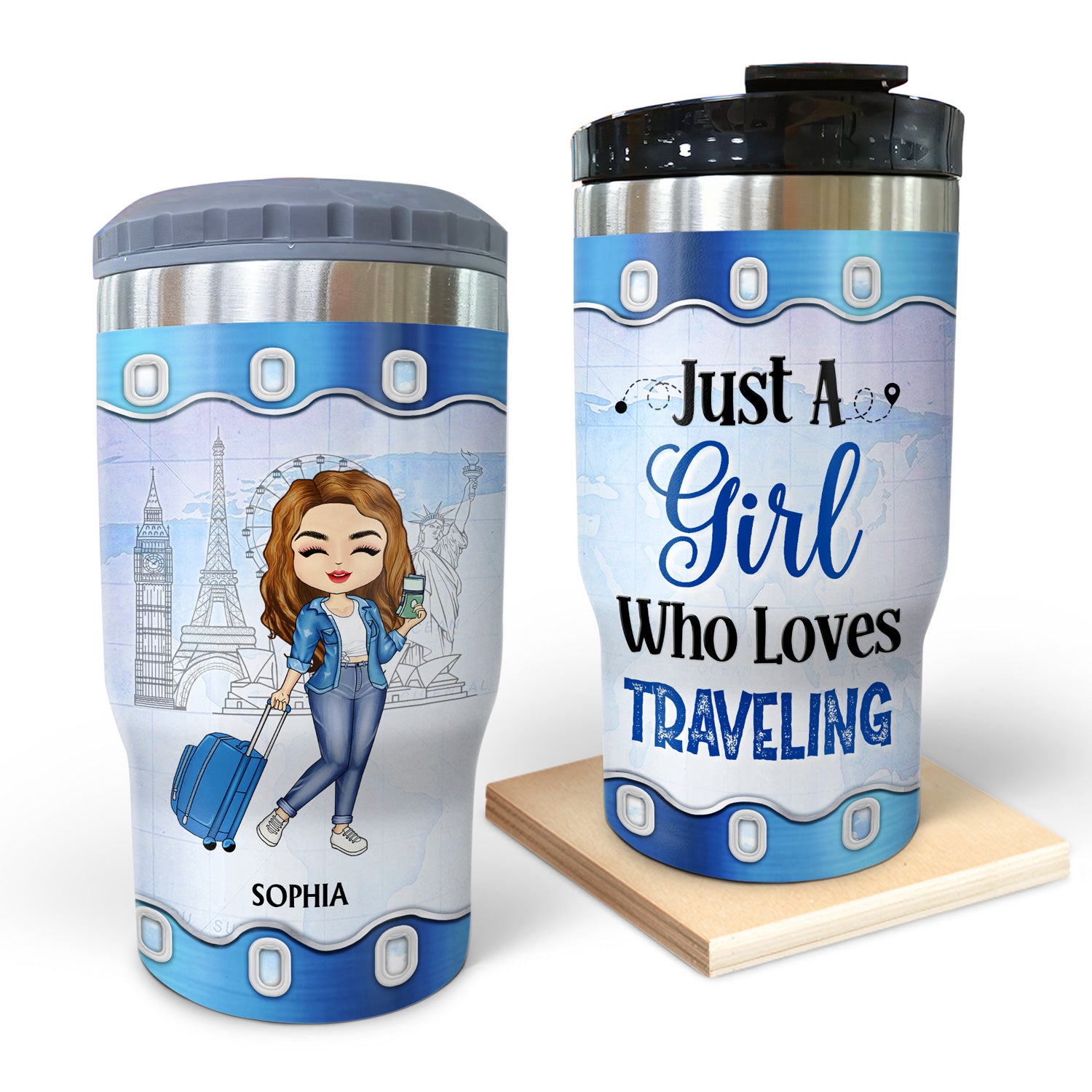 Just A Girl Boy Who Loves Traveling Cruising - Birthday Gift For Him, Her, Kid, Friends, Family, Trippin', Vacation Lovers - Personalized Custom Triple 3 In 1 Can Cooler