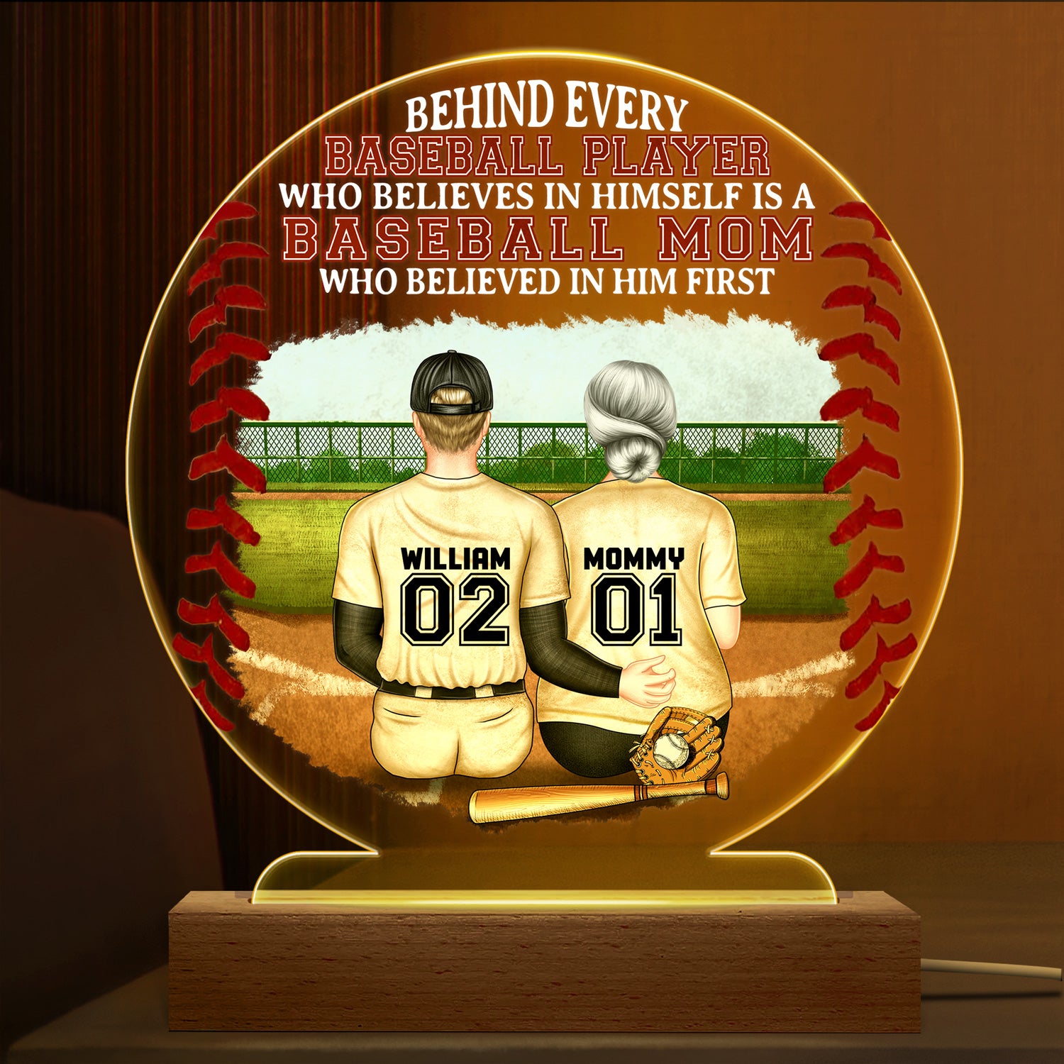 Every Baseball Player Who Believes In Old Mom - Birthday, Loving Gift For Sport Fan, Mom, Mother - Personalized Custom 3D Led Light Wooden Base