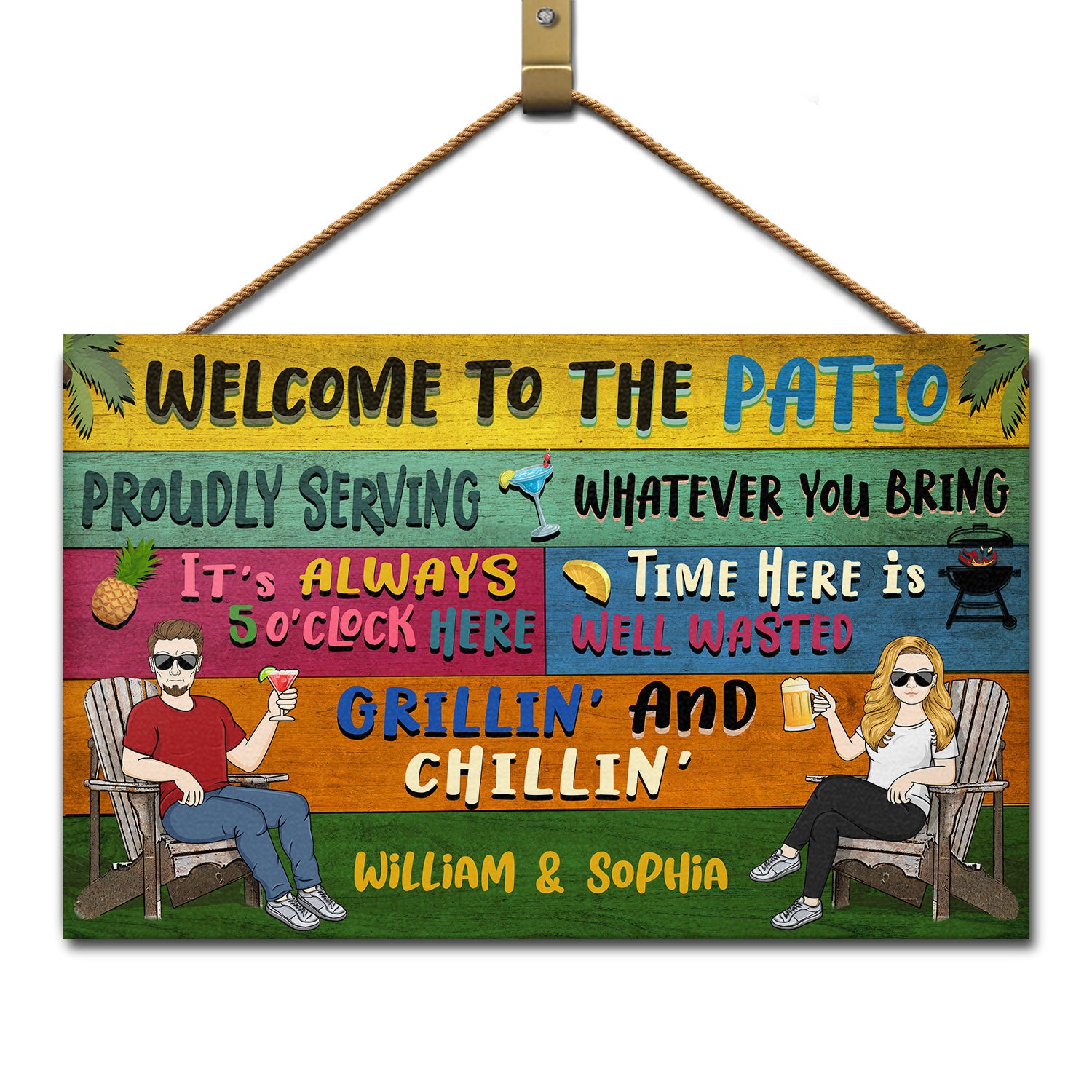 Patio Welcome Grilling Proudly Serving Whatever You Bring Couple Single - Home Decor, Backyard Decor, Gift For Her, Him, Family, Couples, Husband, Wife - Personalized Custom Wood Rectangle Sign